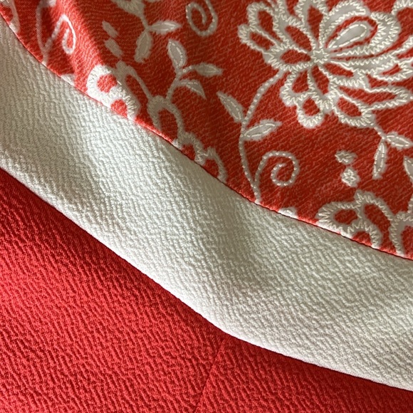 Floral sundress L coral white textured poly stretch full skirt color block Nina - Picture 6 of 7